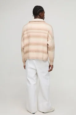 Pull tricoté oversize à coupe carrée, rayures ombrées graphiques, col entonnoir