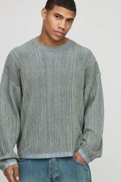 Pull tricoté oversize, à la coupe carrée, côtelé en fil mixte