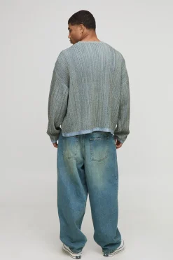 Pull tricoté oversize, à la coupe carrée, côtelé en fil mixte