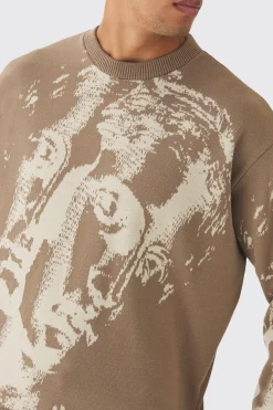 Pull tricoté oversize à motif de visage Renaissance