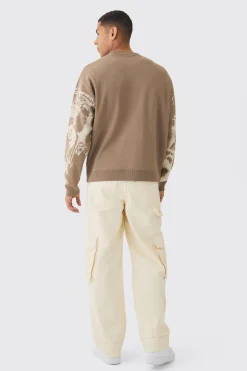 Pull tricoté oversize à motif de visage Renaissance