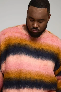 Pull tricoté oversize à rayures brossées Plus Boxy