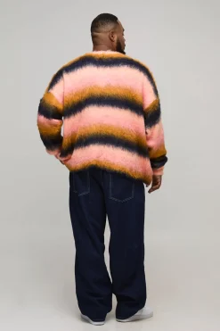 Pull tricoté oversize à rayures brossées Plus Boxy