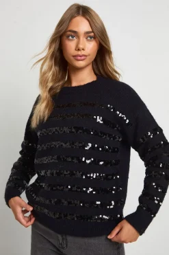 boohoo Pull tricoté oversize à rayures de sequins<Femme Pulls Et Gilets|Toutes Les Mailles