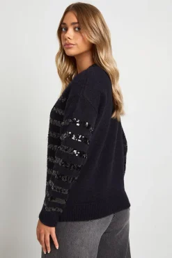 boohoo Pull tricoté oversize à rayures de sequins<Femme Pulls Et Gilets|Toutes Les Mailles