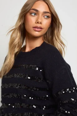 boohoo Pull tricoté oversize à rayures de sequins<Femme Pulls Et Gilets|Toutes Les Mailles