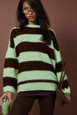boohoo Pull tricoté oversize à rayures brossées<Femme Pulls Et Gilets|Toutes Les Mailles