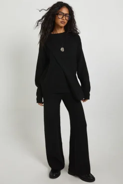 Pull tricoté oversize super doux, pantalon à jambes larges et sac tricoté - Ensemble 3 pièces