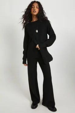 Pull tricoté oversize super doux, pantalon à jambes larges et sac tricoté - Ensemble 3 pièces
