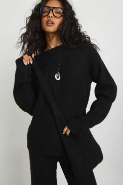 Pull tricoté oversize super doux, pantalon à jambes larges et sac tricoté - Ensemble 3 pièces
