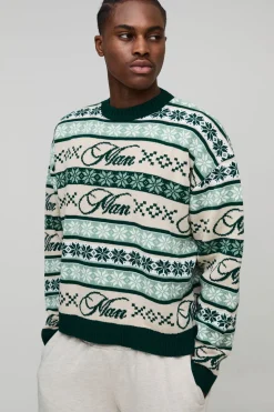 Pull tricoté pour homme surdimensionné, à la coupe carrée et motif Fairisle pour le ski