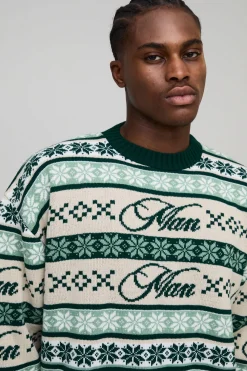 Pull tricoté pour homme surdimensionné, à la coupe carrée et motif Fairisle pour le ski