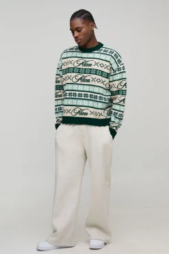 Pull tricoté pour homme surdimensionné, à la coupe carrée et motif Fairisle pour le ski