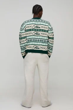 Pull tricoté pour homme surdimensionné, à la coupe carrée et motif Fairisle pour le ski