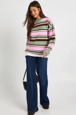 boohoo Pull tricoté rayé surdimensionné à col rond<Femme Pulls Et Gilets|Toutes Les Mailles