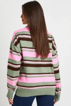 boohoo Pull tricoté rayé surdimensionné à col rond<Femme Pulls Et Gilets|Toutes Les Mailles