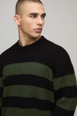 boohooMAN Pull tricoté à rayures délavées et à la coupe boxy<Homme Maille|Mailles