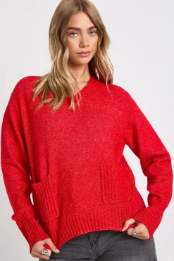 Pull tricoté surdimensionné avec détail col en V et poche