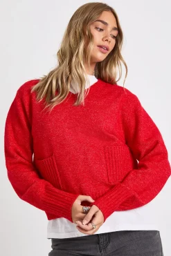 Pull tricoté surdimensionné avec détail col en V et poche