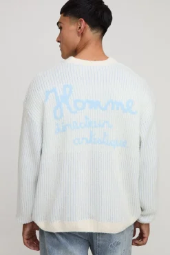 Pull tricoté surdimensionné, carré et duveteux pour homme