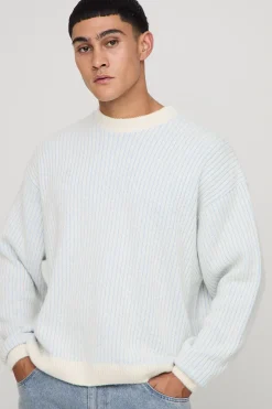 Pull tricoté surdimensionné, carré et duveteux pour homme