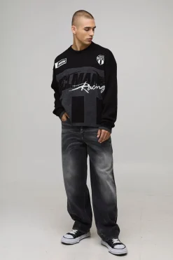 Pull tricoté surdimensionné à coupe boxy, style moto, en jacquard