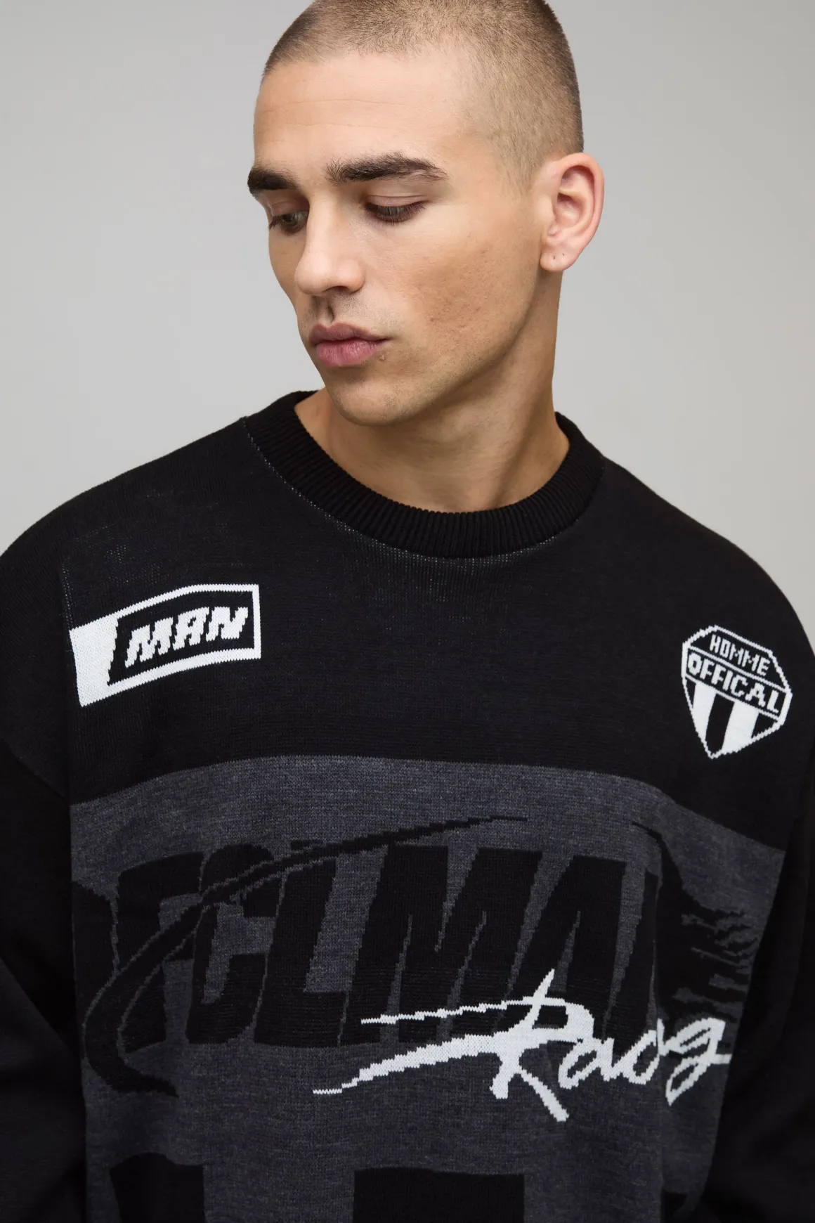 Pull tricoté surdimensionné à coupe boxy, style moto, en jacquard