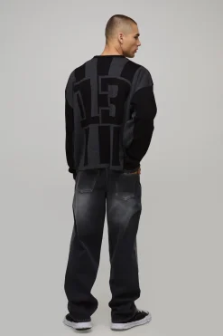 Pull tricoté surdimensionné à coupe boxy, style moto, en jacquard