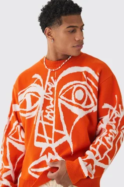 boohooMAN Pull tricoté surdimensionné à coupe boxy et motif abstrait de lignes<Homme Tout Afficher|Maille