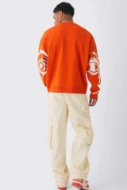 boohooMAN Pull tricoté surdimensionné à coupe boxy et motif abstrait de lignes<Homme Tout Afficher|Maille