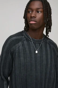 Pull tricoté surdimensionné à la coupe boxy, côtelé, acid wash