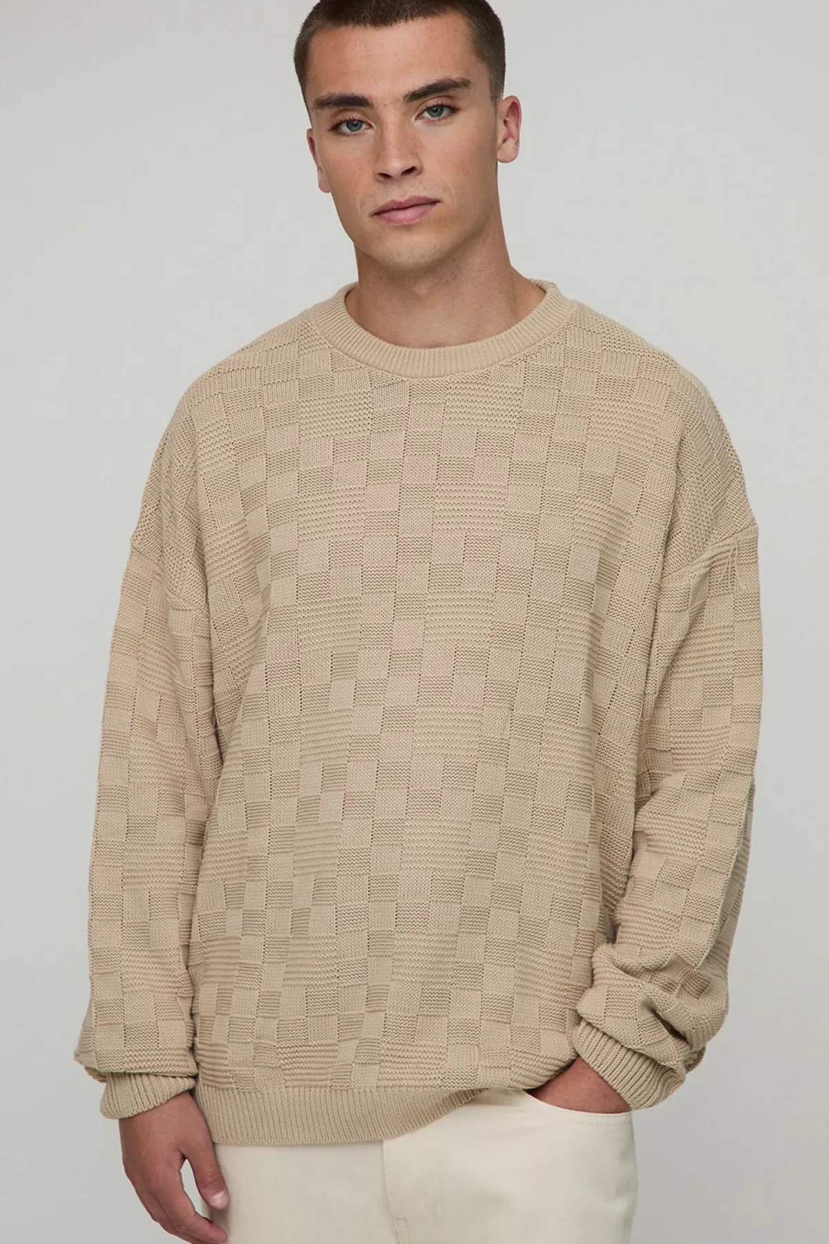 boohooMAN Pull tricoté surdimensionné à point géométrique<Homme Maille|Mailles