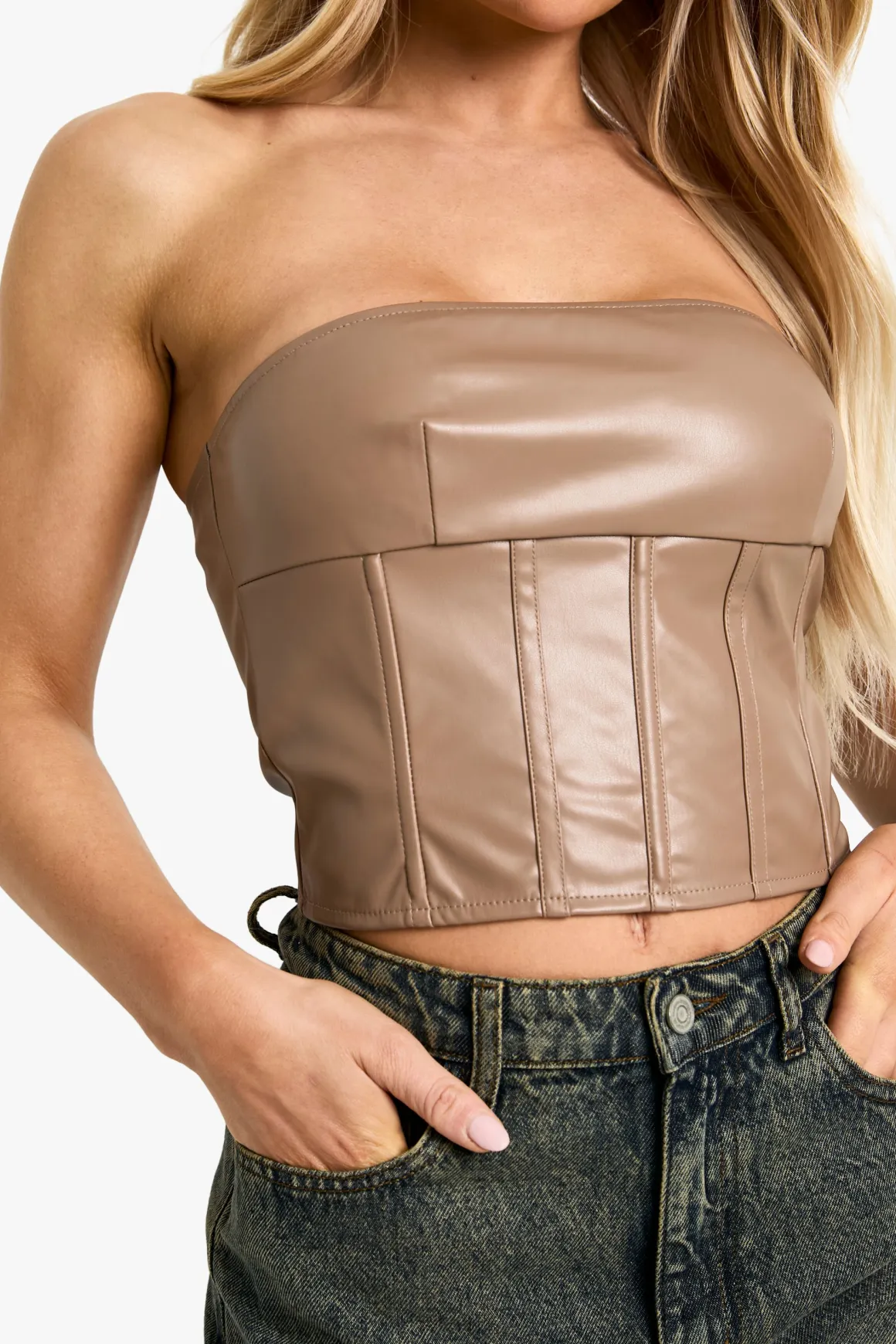 Pu Seam Detail Bandeau Top