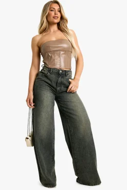Pu Seam Detail Bandeau Top
