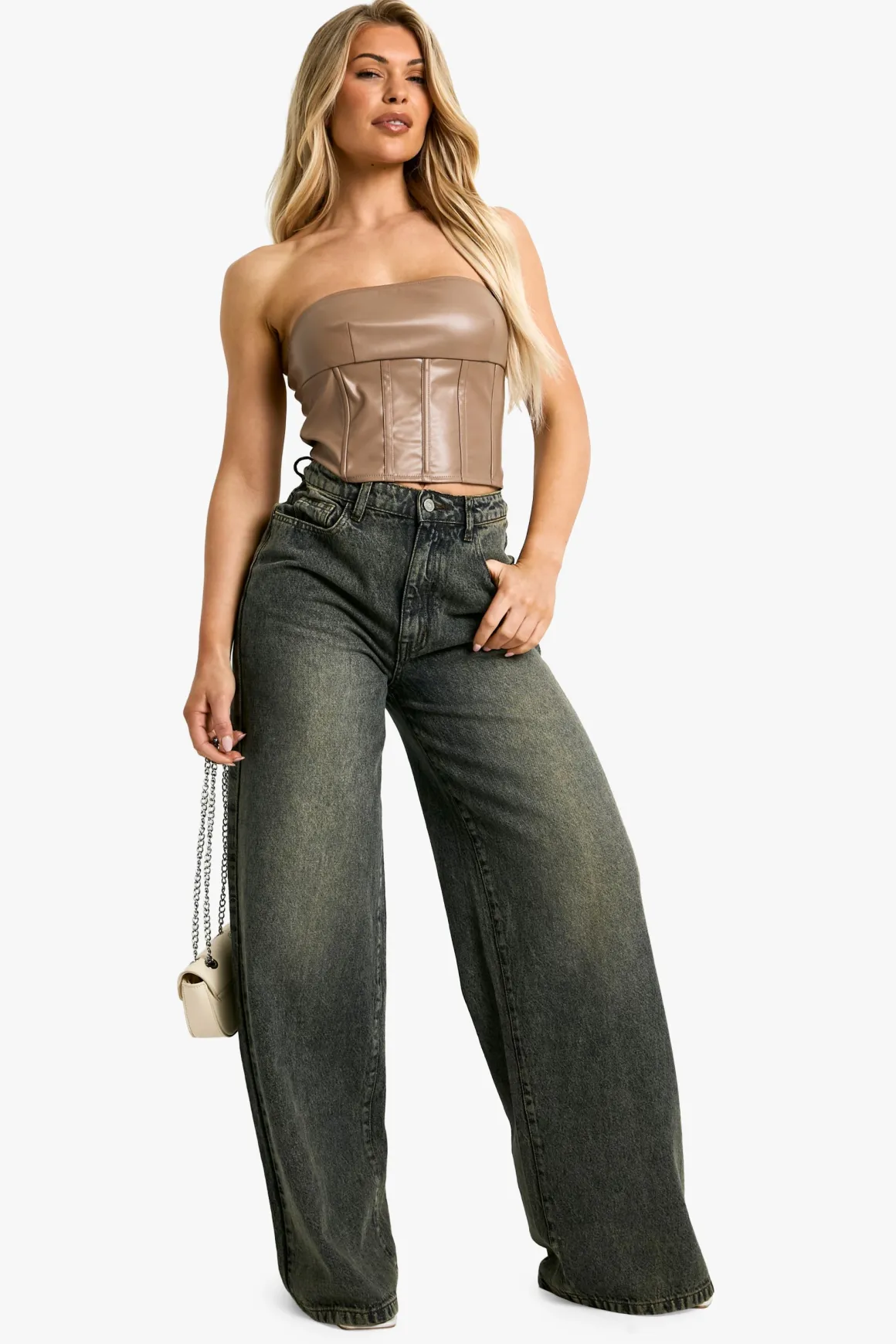 Pu Seam Detail Bandeau Top