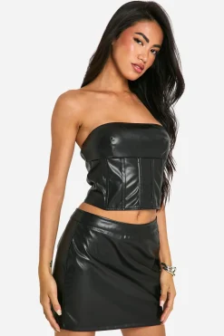 Pu Seam Detail Bandeau Top