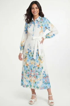(q) Robe Chemise Longue À Imprimé Floral Placé Wallis