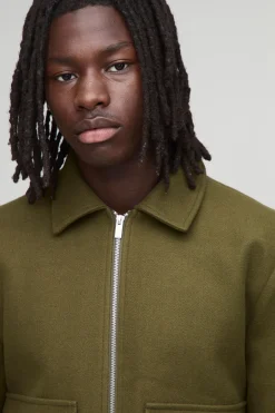 Regular Fit Melton Zip Through Harrington Jacket