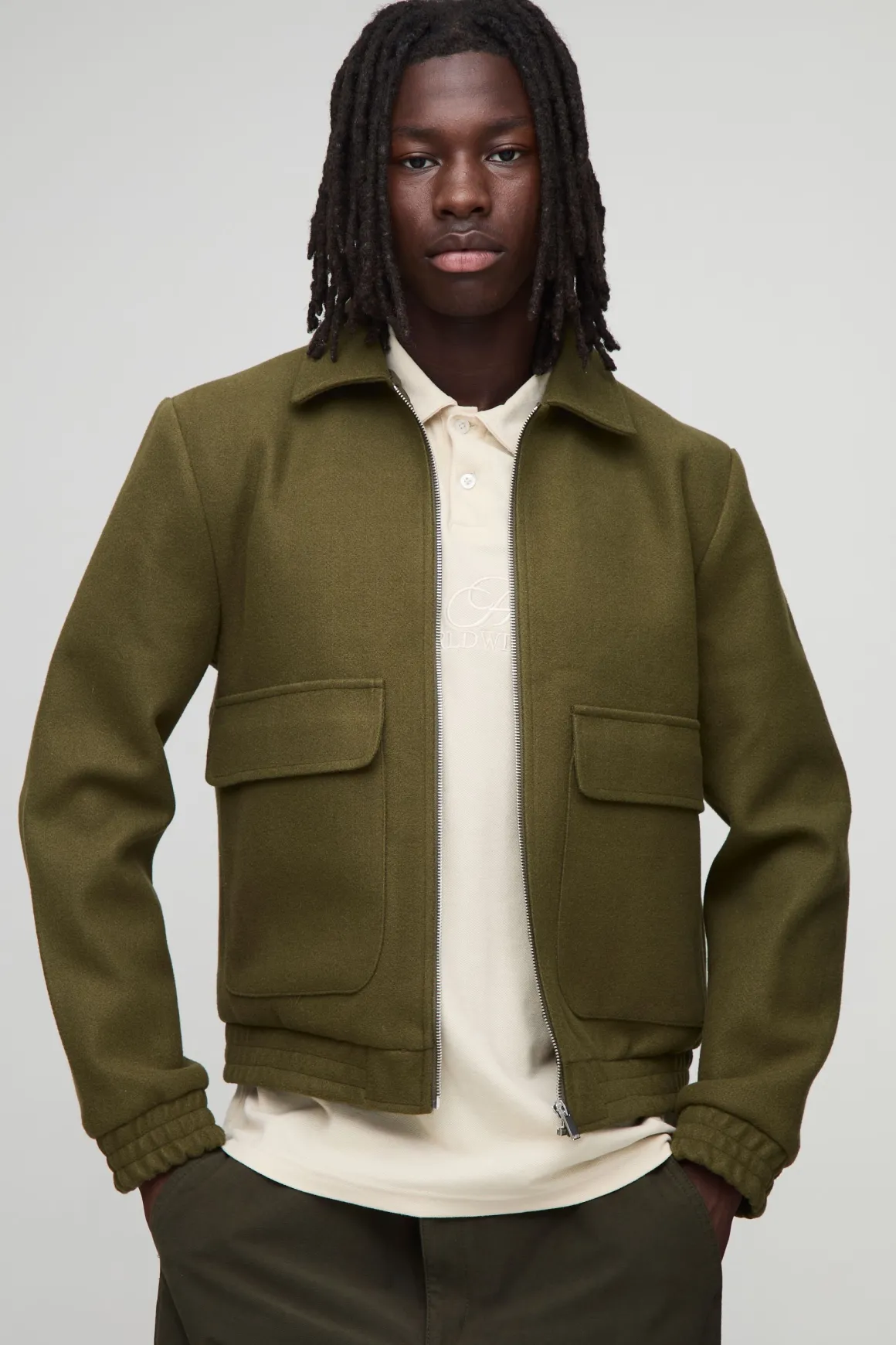Regular Fit Melton Zip Through Harrington Jacket