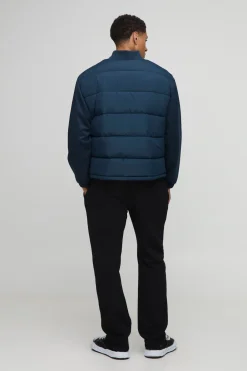 boohooMAN Regular Fit Quilted Scuba Sleeve Puffer → Doudoune à manches Scuba matelassée, coupe régulière<Homme Manteaux Et Vestes