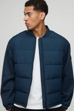 boohooMAN Regular Fit Quilted Scuba Sleeve Puffer → Doudoune à manches Scuba matelassée, coupe régulière<Homme Manteaux Et Vestes