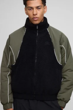 boohooMAN Regular Fit synthétique and Nylon Mix Funnel Neck Jacket<Homme Manteaux Et Vestes