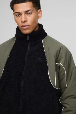 boohooMAN Regular Fit synthétique and Nylon Mix Funnel Neck Jacket<Homme Manteaux Et Vestes
