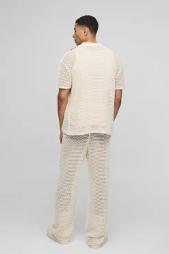 Relaxed Fit Split Hem Open Stitch Stripe Knitted Joggers