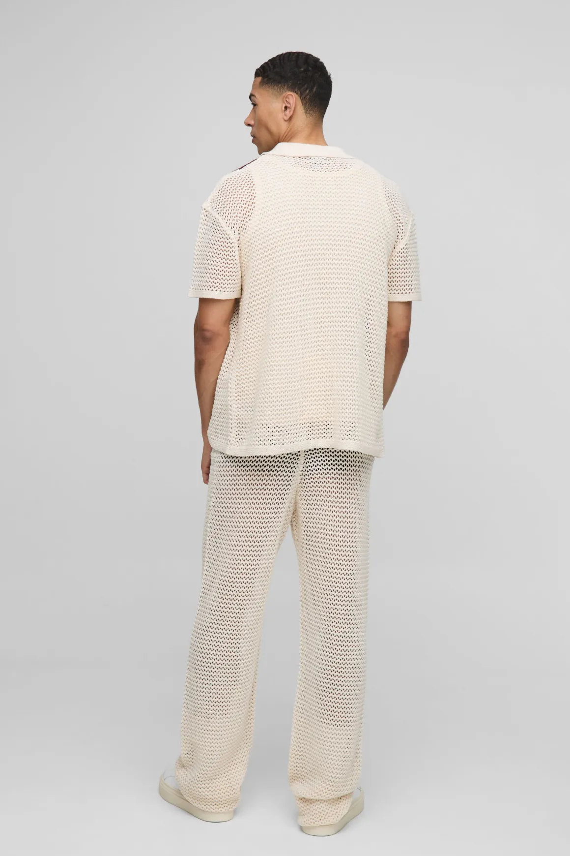 Relaxed Fit Split Hem Open Stitch Stripe Knitted Joggers