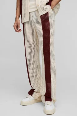 Relaxed Fit Split Hem Open Stitch Stripe Knitted Joggers