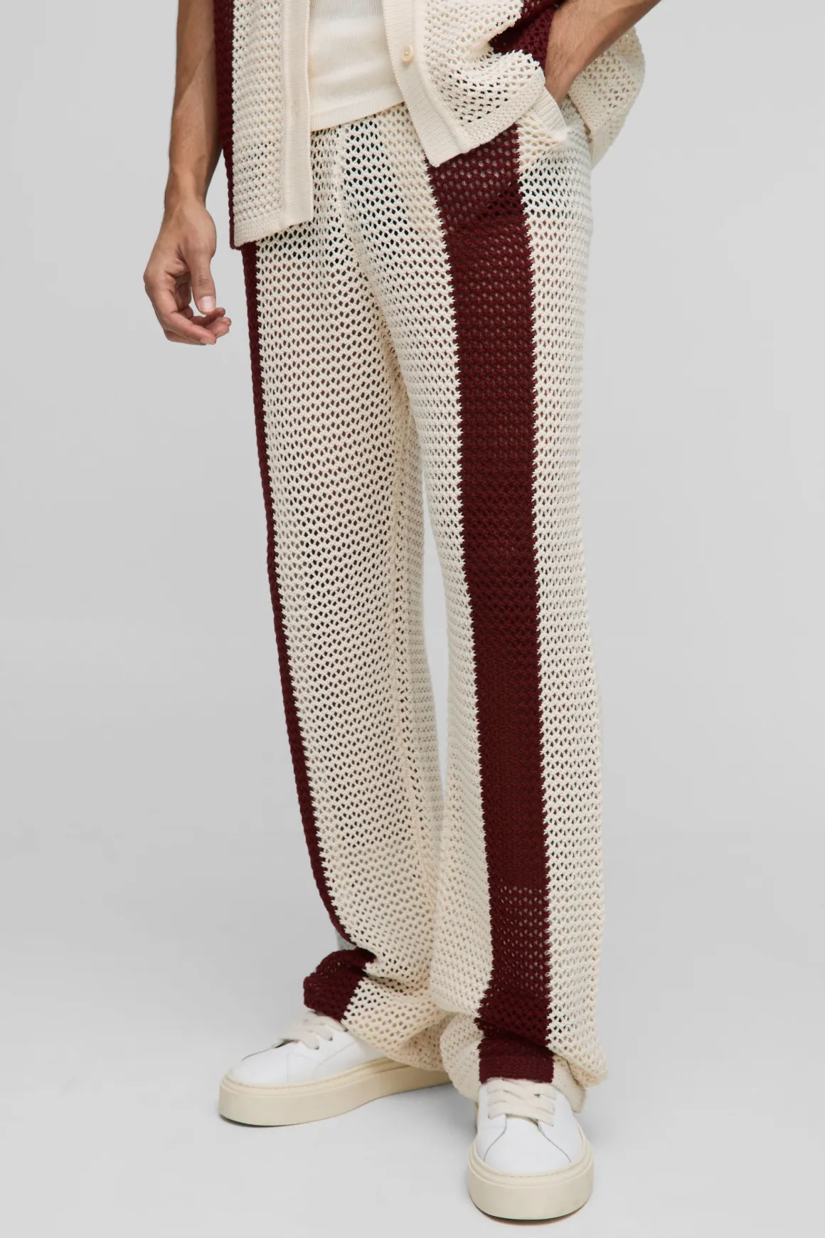 Relaxed Fit Split Hem Open Stitch Stripe Knitted Joggers