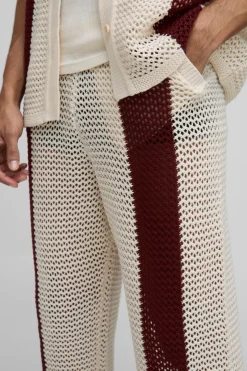 Relaxed Fit Split Hem Open Stitch Stripe Knitted Joggers