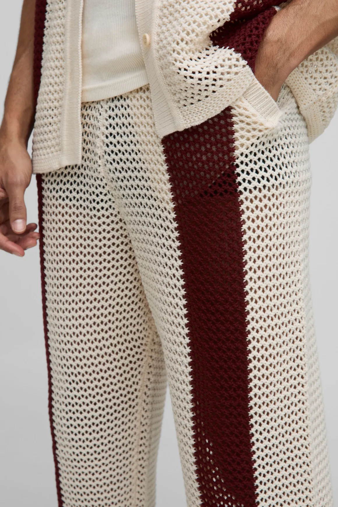 Relaxed Fit Split Hem Open Stitch Stripe Knitted Joggers
