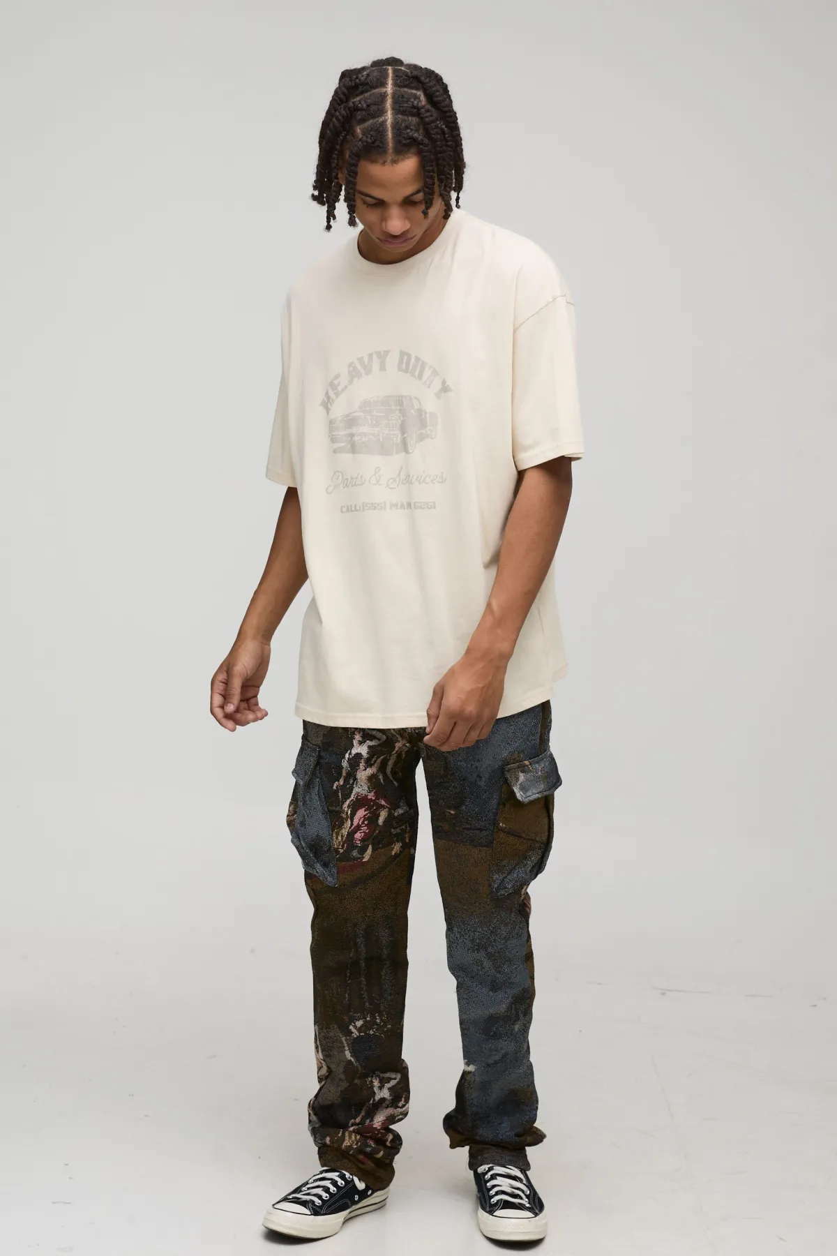 boohooMAN Renaissance Angelic Cargo Flare droit empilé<Homme Pantalons Cargo